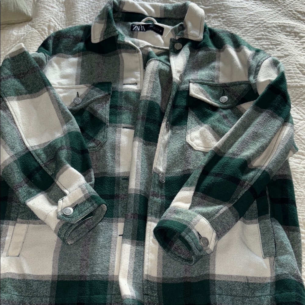 Zara Forest Green and Cream Checkered Jacket